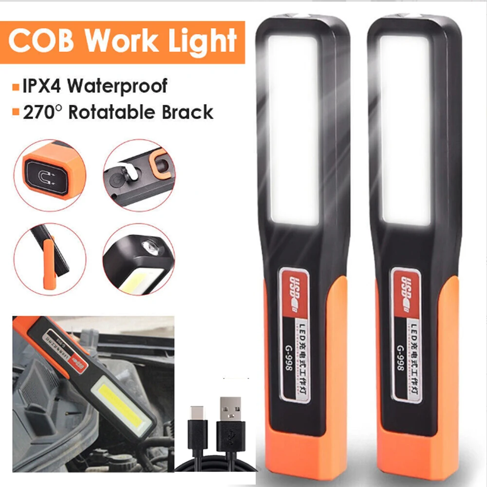 1-10PCS Powerful LED Work Light with Magnet Lighting Flashlight Car Garage Mechanic Lamp USB Charging COB Emergency Warning Ligh