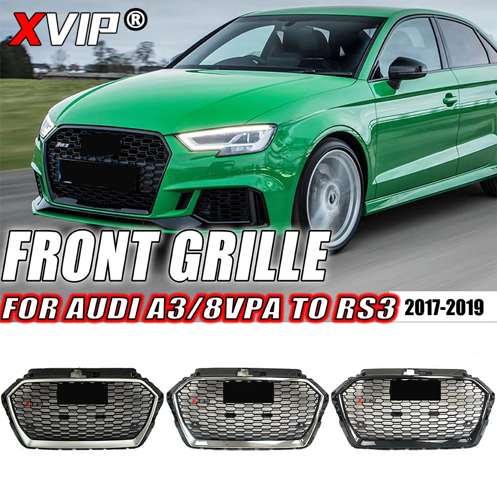 

XVIP RS3 Style Honeycomb Grille Trim Grill Fit For Audi A3 RS3 8VPA 2017-2019 Black And Silver High Quality Front Bumper Grille