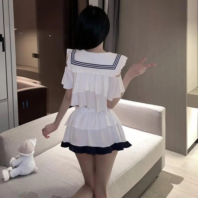 Sexy Short Sleepwear Home Clothes Set Large Size Spring Summer Women's Clothing College Style Pure Desire JK Uniform V-neck S...