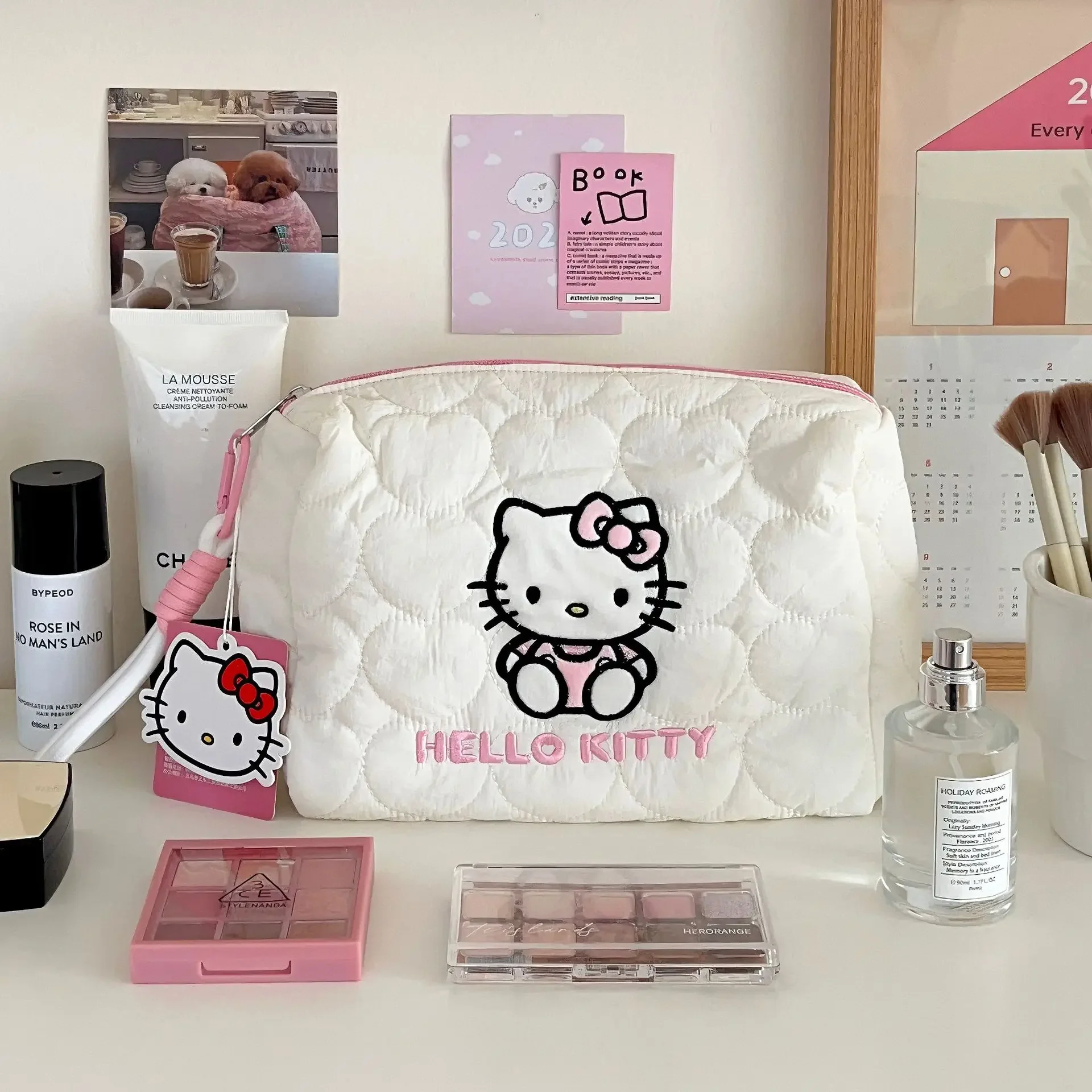 Kawaii Hello Kitty borsa per il trucco borsa da viaggio portatile per cartoni animati di grande capacità Cute Cat Hello Kitty borsa da toeletta