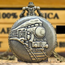 Vintage Bronze Creative Locomotive Carved Necklace Quartz Pocket Watch Gift For Male And Female Students