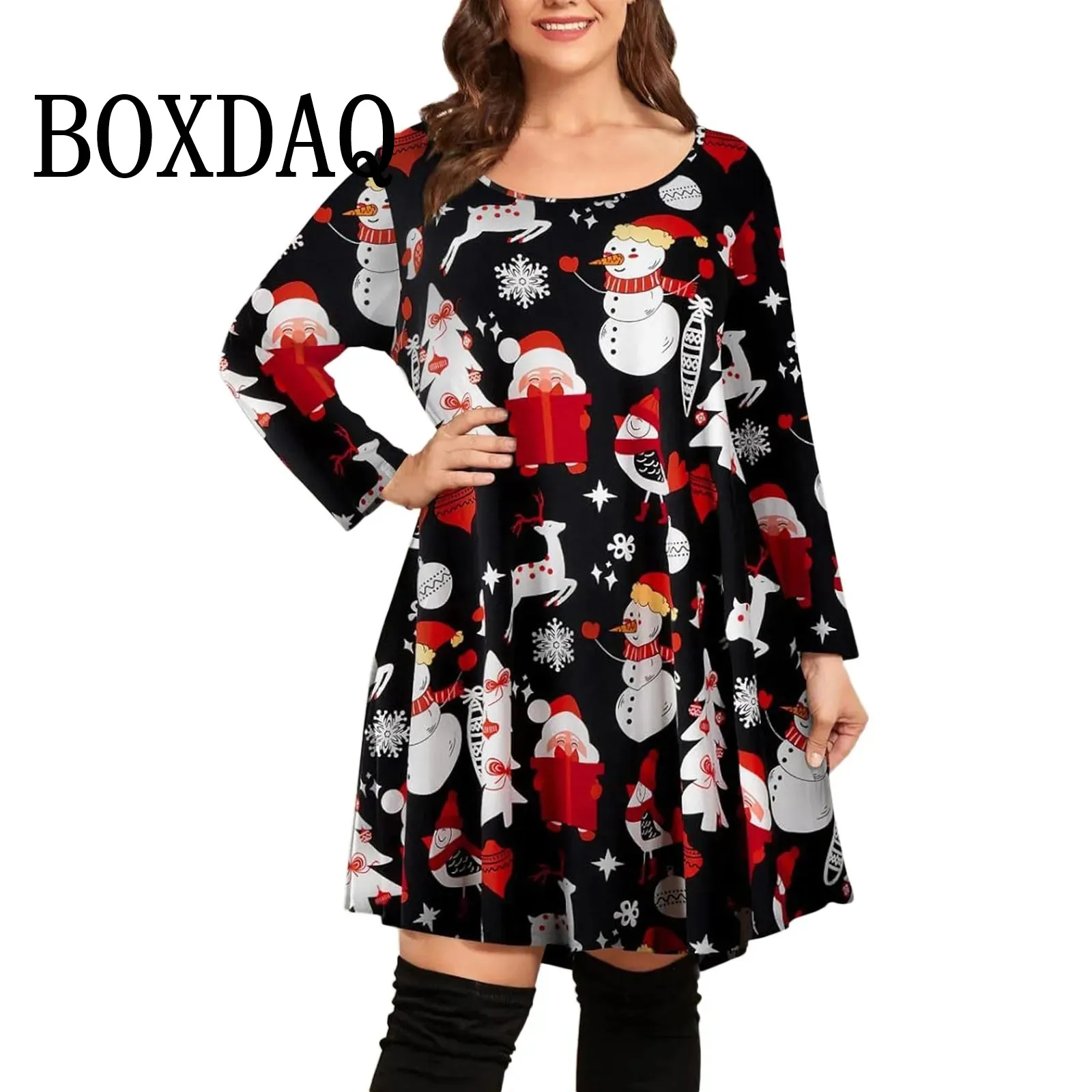 Vestido casual de natal para mulheres, xadrez, manga longa, natal, estampa 3d, solto, linha a, plus size, outono inverno, 9xl