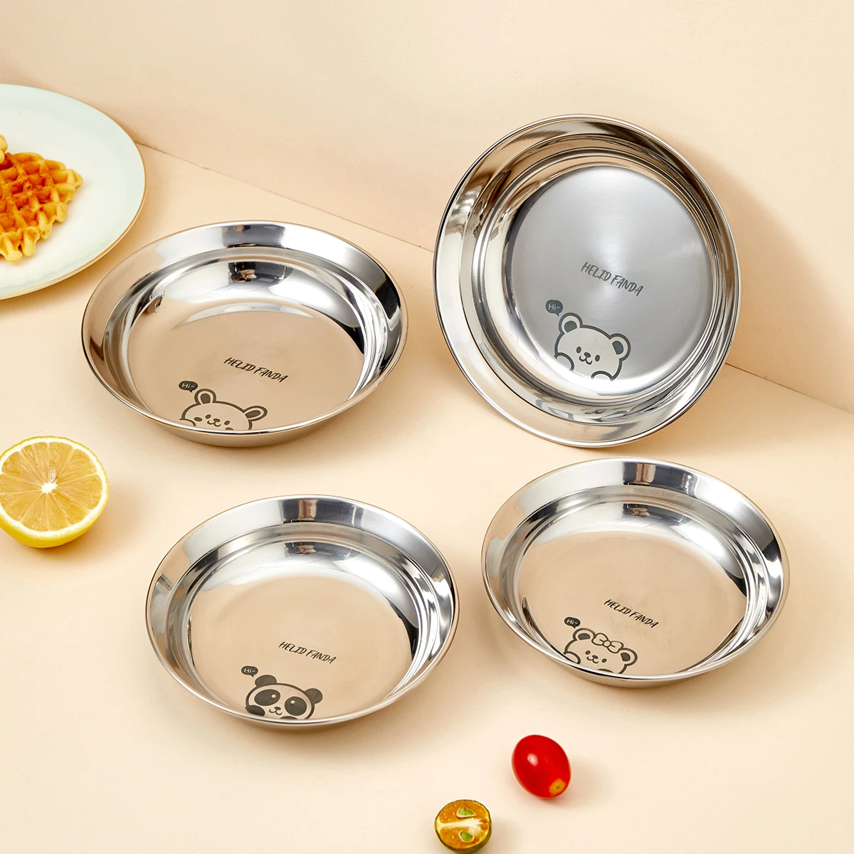 304 Stainless Steel Round Plate Camping Dish Rust-Proof Stackable Food Serving Plate Kid Dining Disc Kitchen Tableware