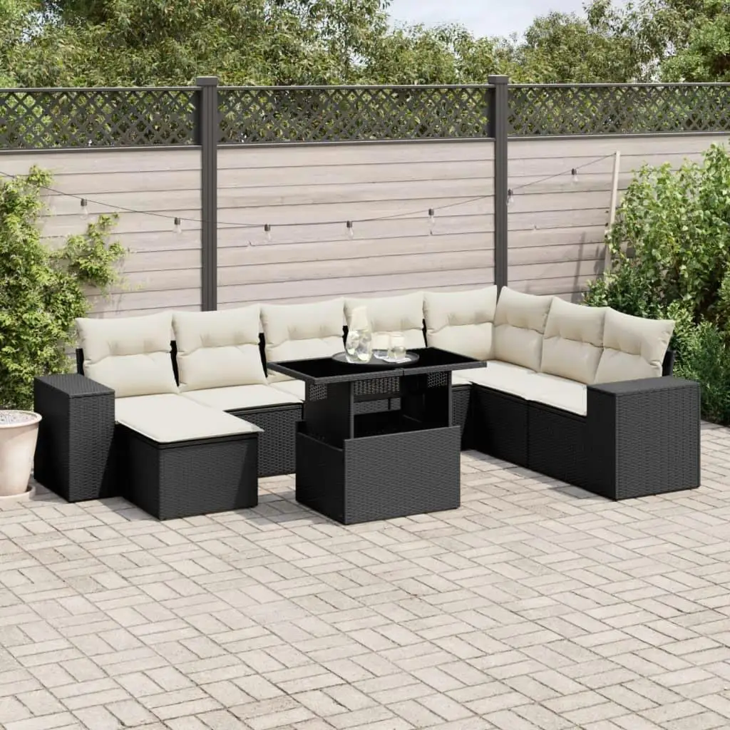 

Elegant Black Cream Outdoor Garden Sofa Set Cushioned Modern Design Weatherproof Comfortable Patio Furniture