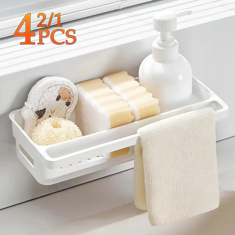 

1/2/4PCS Rag Rack Kitchen Shelf No-punch Sponge Towel Draining Rack Household Sink Wall Hanging Multifunctional Draining Basket