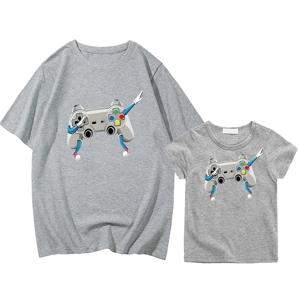 gamepad printing t shirt for kids boy 10years 100%Cotton mom and daughter matching clothes girls anime Tops Men women Short y2k