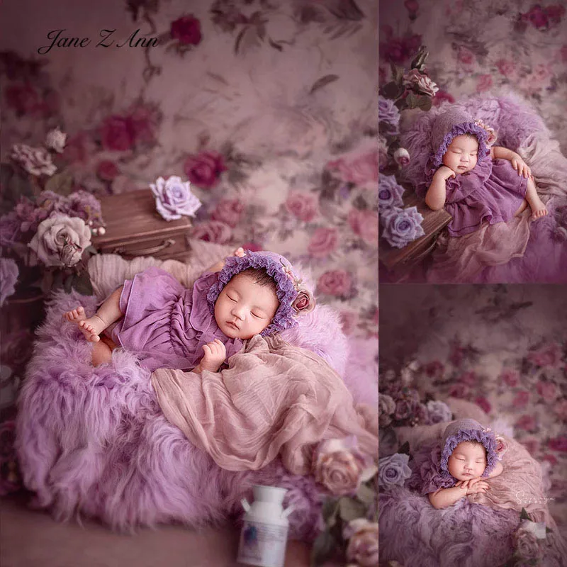 

Newborn photo props infant girls purple lavender theme princess lace bonnet+dress baby shower gift