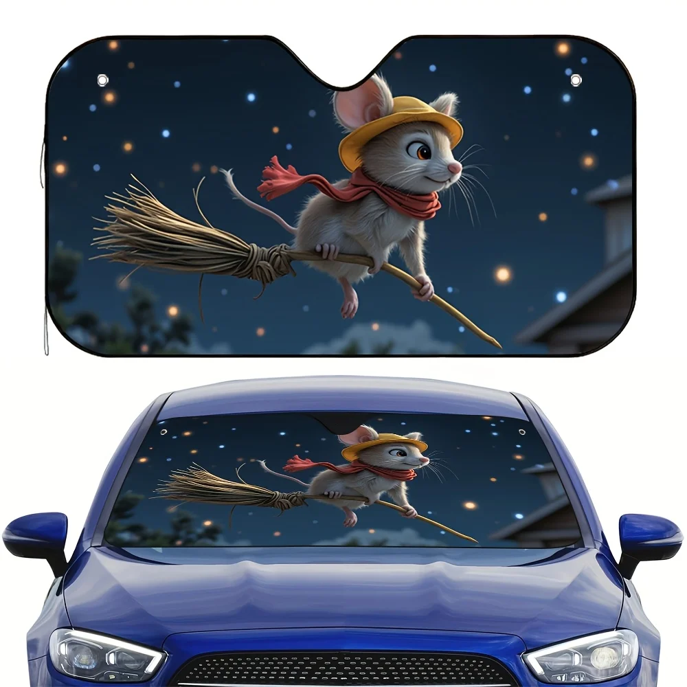 

1pc Halloween Witch Mouse Flying On Broomstick Car Sun Visor - Fit For All Vehicles, Reduces Glare & Enhances Driving Comfort, C