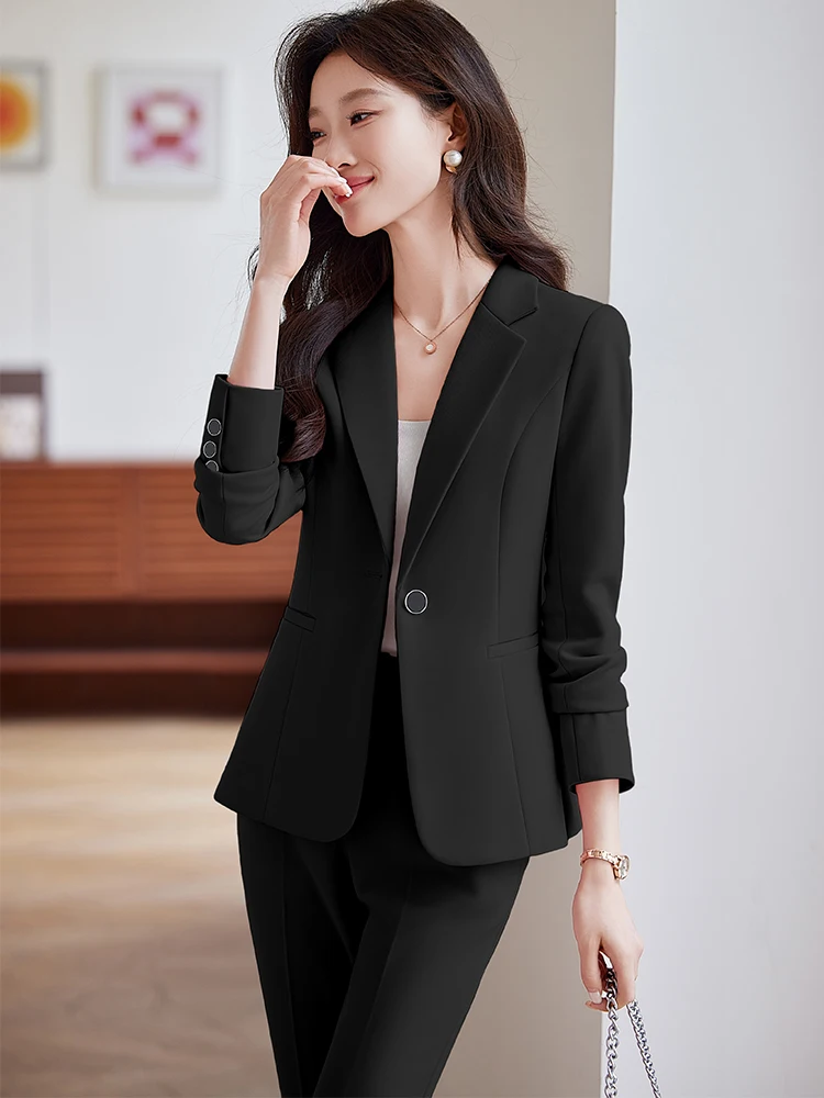 بدلة نسائية رسمية طقم بليزر نسائي وردي أبيض وأسود مكون من قطعتين