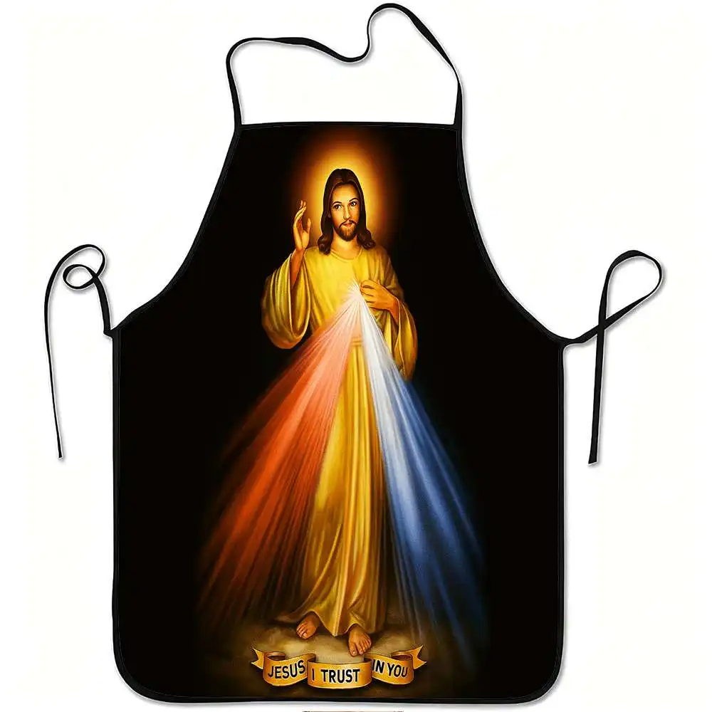 1pc Divine Mercy Print Apron, Durable And Easy to Clean, Adjustable Waistband, Polyester Material, for Kitchen Cooking, Gardenin