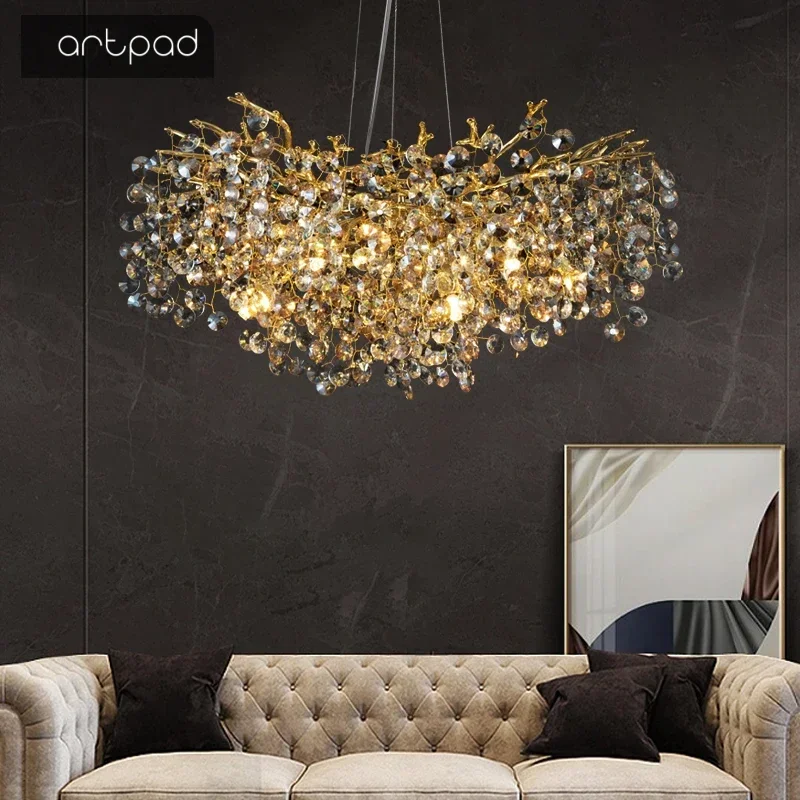 

Artpad Nordic Modern Round Crystals Chandeliers for Living Dining Room Chandelier Crystal Hanging Pendant Lamp Dining Table