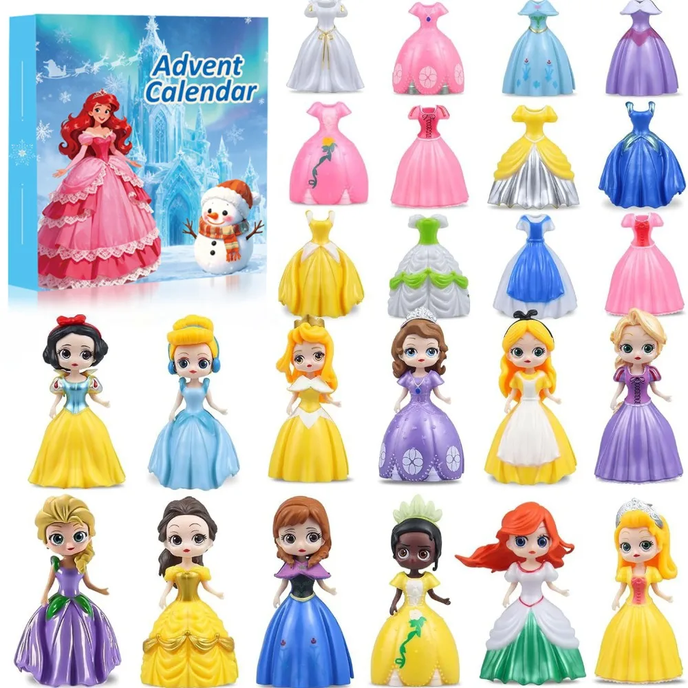 

24 Princess Dress Up Countdown Calendar Set 24PCS Dolls and Accessories (costumes, Wigs, Crowns) for Role-playing and Dress Up