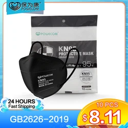 New Powecom Black FFP2 KN95 Mask Filter Face Masks 5 Layer Anti-Pollution Protective Dust Filter Safety Mask GB2626-2019