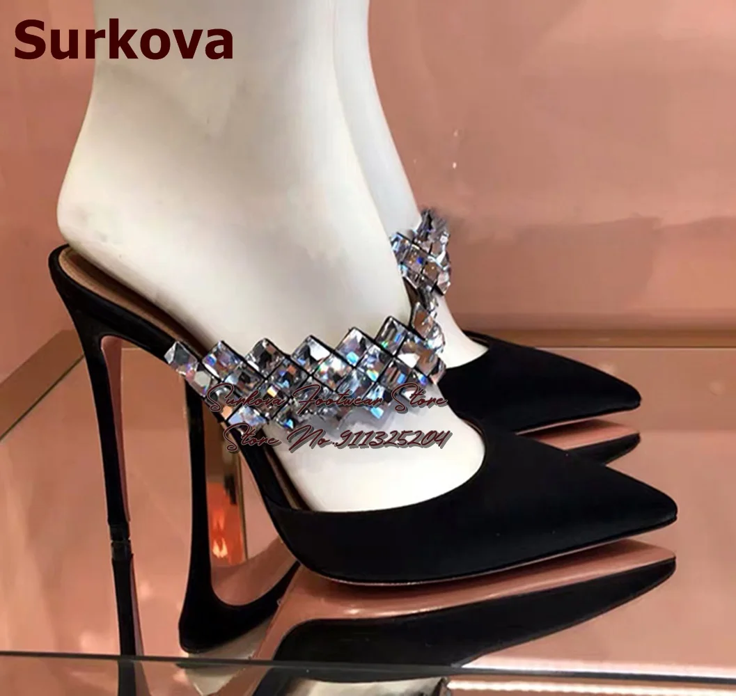 

Surkova Bling Bling Crystal High Heel Shoes Sparkling Beaded Strap Wedding Shoes Glitter Gem Embellished Sandals Stiletto Heels