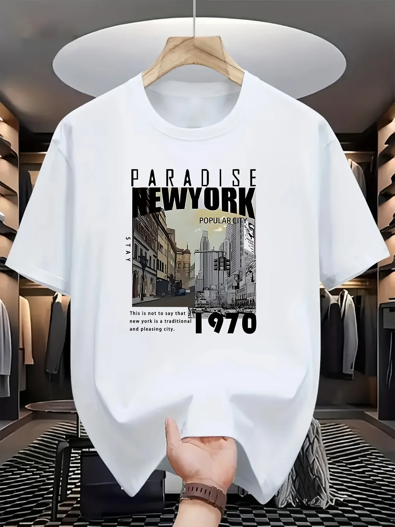 

Men'S Fashion Casual PARADISE NEW YORK Print Straight Shoulder Short Sleeve T Shirt Comfortable and Versatile