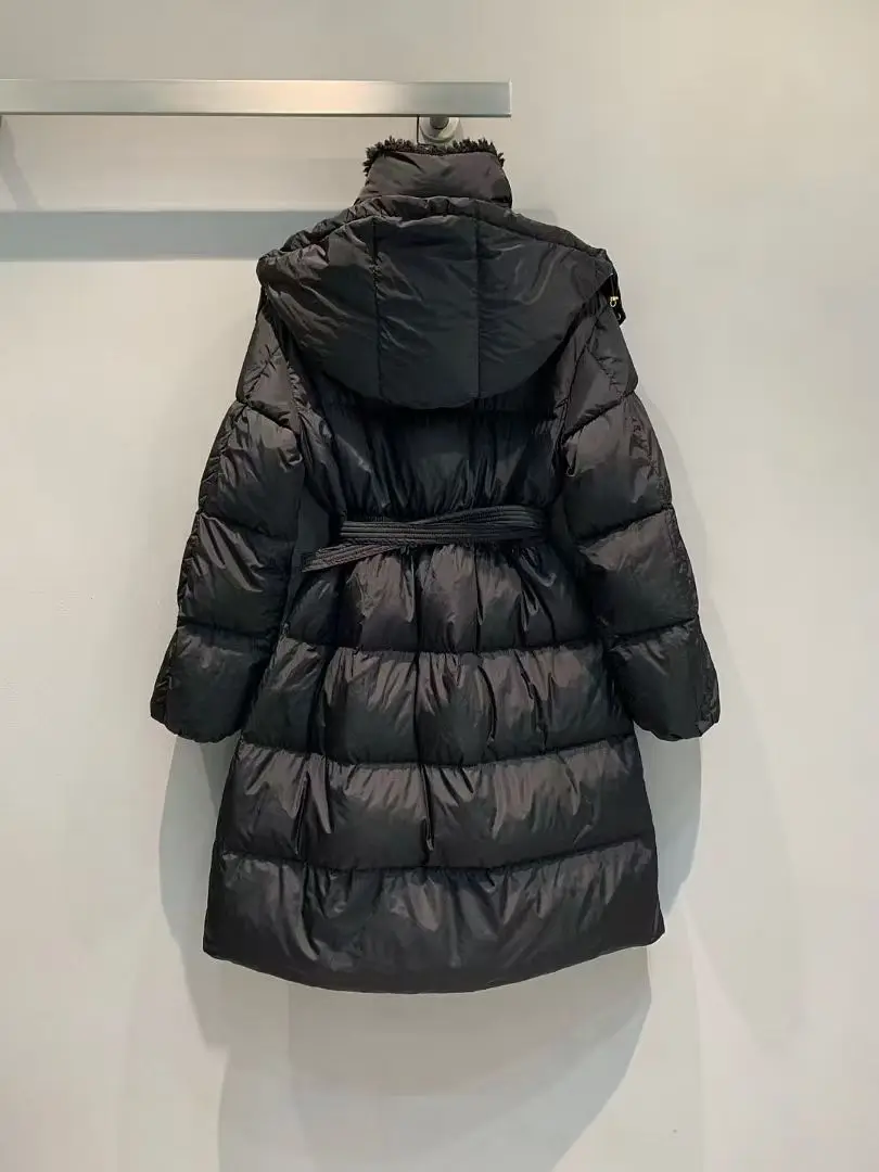 

Winter new collection waist hood long down jacket goose down detachable hat+waistband waist design women's clothing