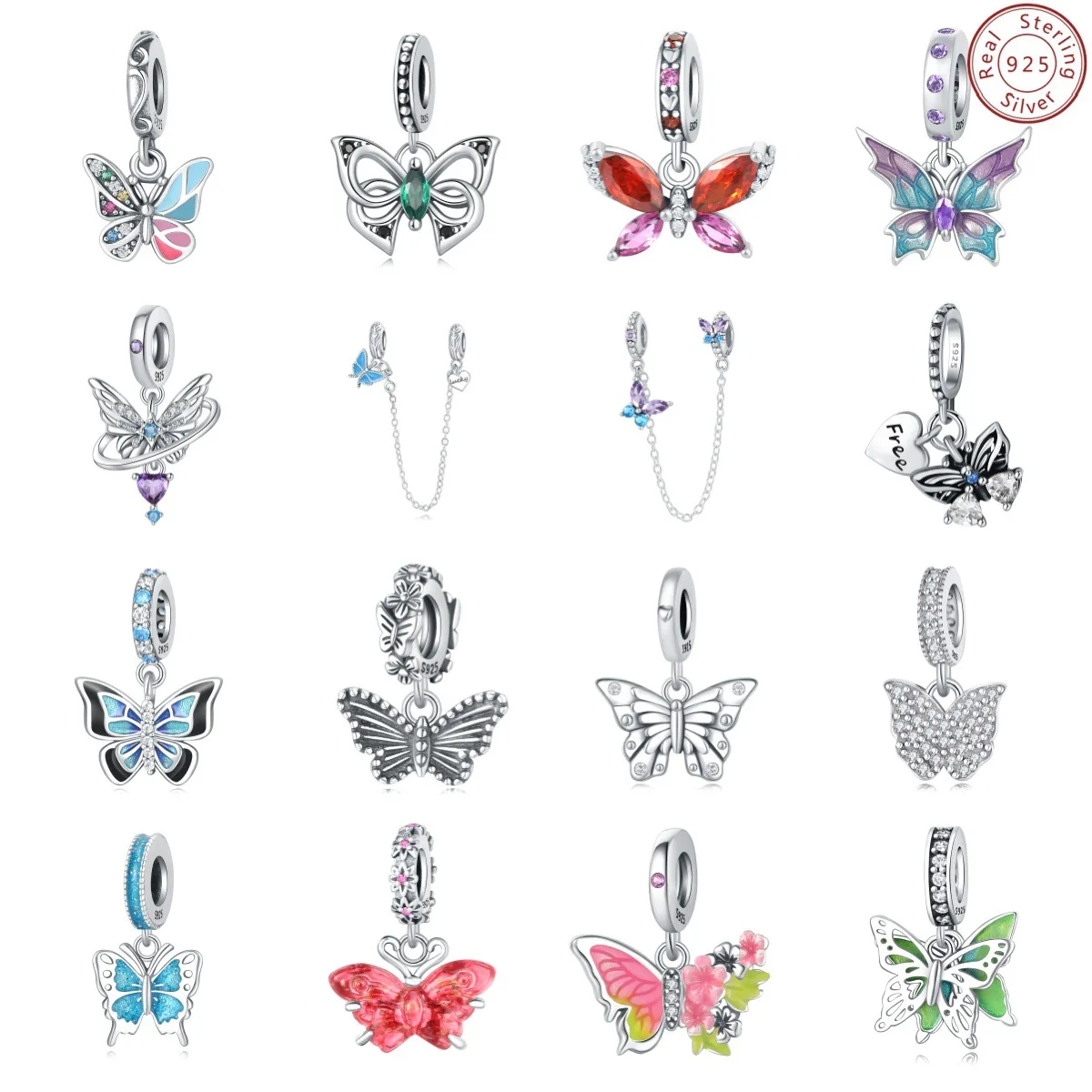 

Original 925 Sterling Silver Colorful Butterfly Hanging Bead Pendant Charms for Women Bracelet and Necklace DIY