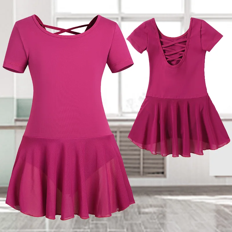 Базовое балетное танцевальное платье с круглым вырезом для девочек, купальник для девочек, гимнастические танцевальные юбки с перекрестными бретелями на спине, танцевальные купальники