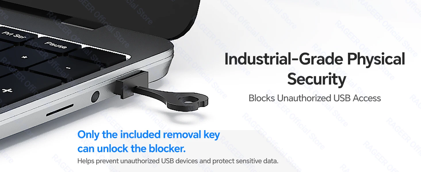 RAGEER USB-Einschubverschluss mit Schlüssel, staubdichter USB-Steckeranschluss, physikalische Schutzvorrichtung gegen Datenverlust für Laptop, Server, Auto, Desktop-Switch usw. – Detail 5