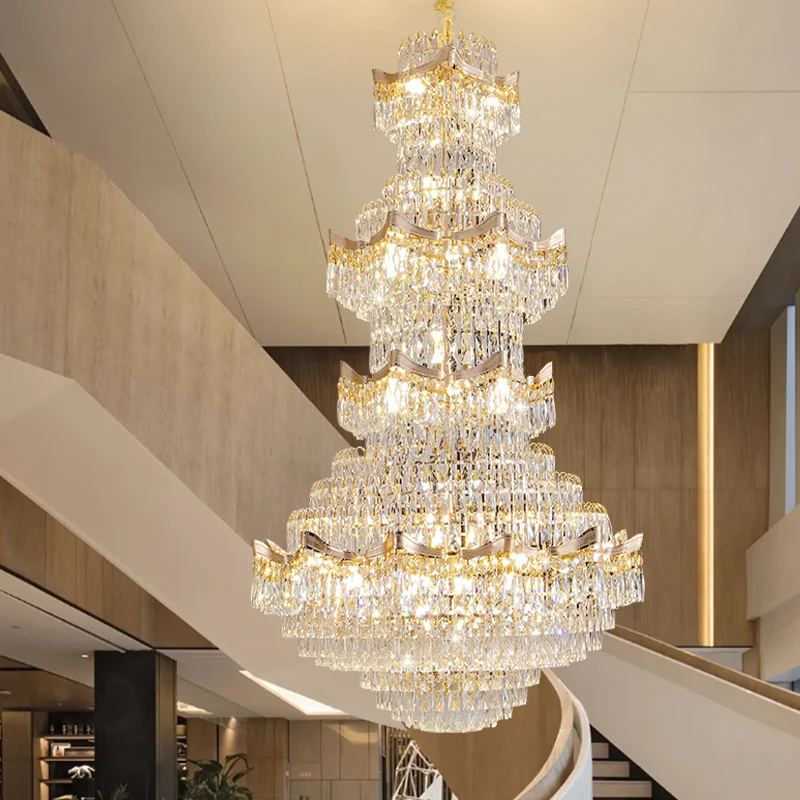 ثريا كريستالية أوروبية فاخرة متعددة الطبقات مصباح معلق كبير دوبلكس فيلا اللوبي إضاءة غرفة المعيشة، إضاءة ديكورية #5