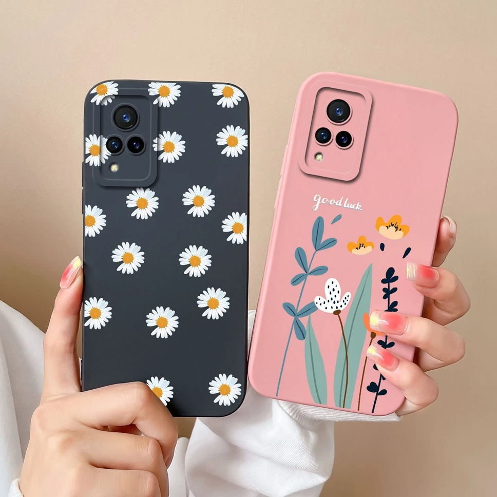 For Vivo V21 4G 5G Case Lovely Pretty Flower Dinosaur Smooth Liquid Silicone Phone Cover For VivoV21 Vivo V 21 4G 5G Funda Capa