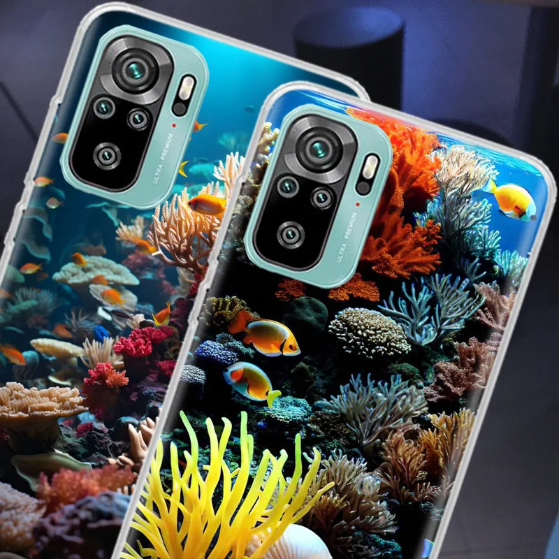 Coral Reefs and Their Small Fish Phone Case For Xiaomi Poco X6 X5 X4 F4 GT X3 NFC F6 Pro 5G M5 M5S M4 M3 Mi F5 F3 F2 F1 Clear Co