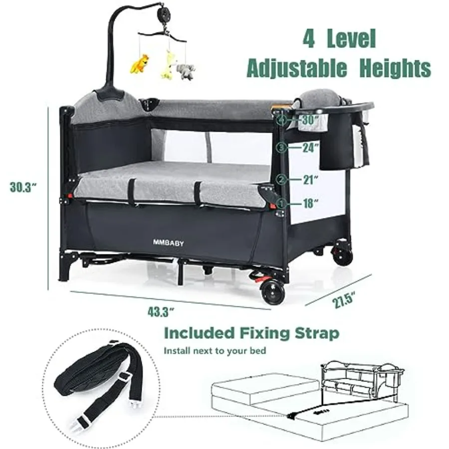 5in1 Pack and Play Portable Crib for BabyMultifunction Bedside Crib from Newborn to Toddlers UShaped Diaper Changer Playard Saf