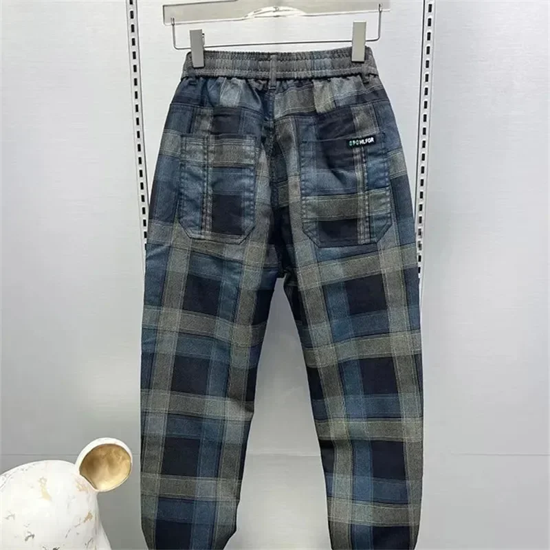 Men's Clothing Korean Fashion Pockets Plaid Pants New Straight Casual  Trend Feet Jeans Hombre Vintage Baggy Denim Trousers