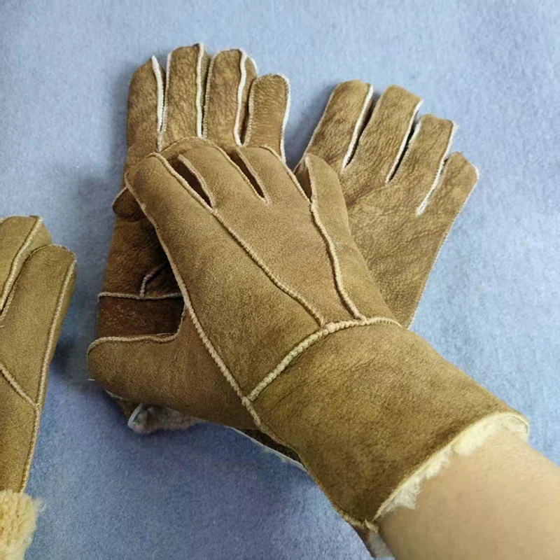 

Genuine Sheepskin Gloves Winter Thick Warm Gloves Outdoor Cycling Glove