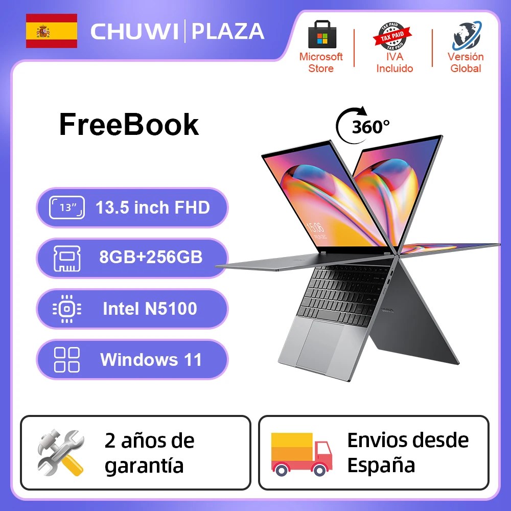 CHUWI-Tableta portátil FreeBook de 360 °, dispositivo con pantalla táctil FHD de 13,5 pulgadas, Windows 11, N5100 Intel Celeron, Quad Core, 8GB, 256GB, compatible con Stylus