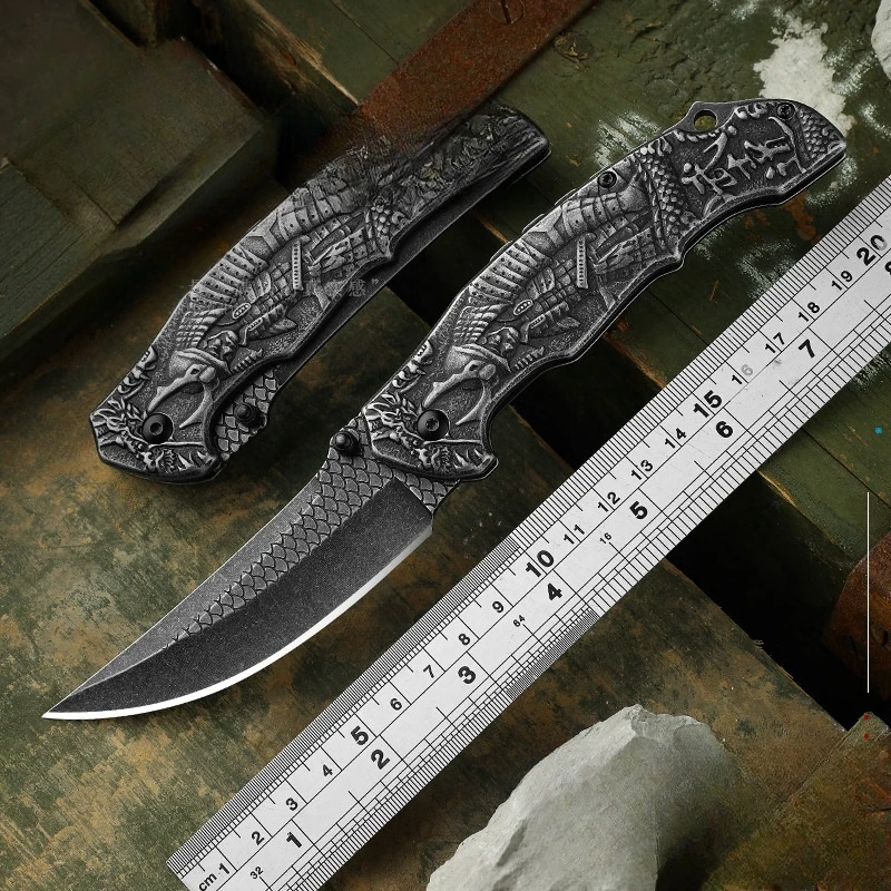 

3D Relief Folding Knife Outdoor High Hardness Self-defense Knifes Stainless Steel Mini Portable Survival Fruit Knife vouwmes