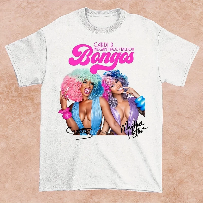 تي شيرت رجالي أمريكي Cardi B & Megan Thee Stallion BONGOS نمط تي شيرت صيفي جديد ريترو موضة ملابس الشارع للرجال والنساء