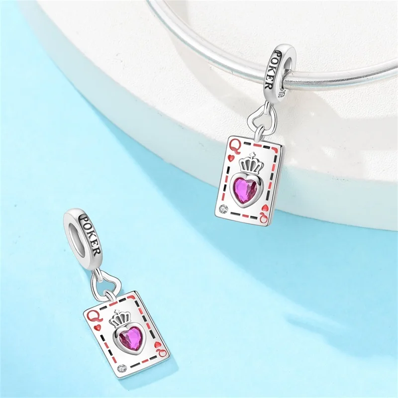 925 Sterling Silver Poker Hearts Q Charms Pendant For Women Fit Original Bracelet DIY Anniversary Party Jewelry Gifts