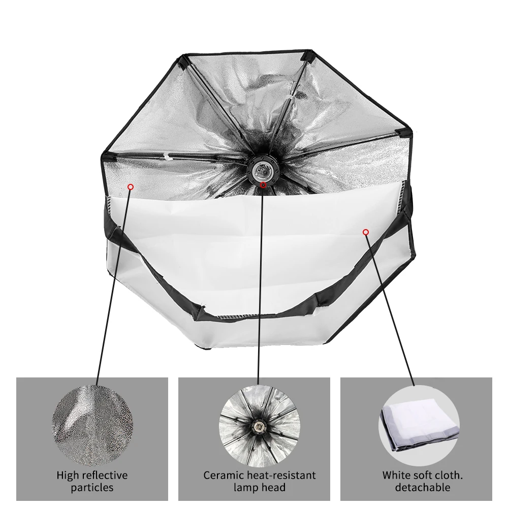 SH 50cm Pull Type Photography Softbox Uniform Soft Lighting Suitable Shooting Small Objects with 2M Tripod Muti Lighting Bulbs