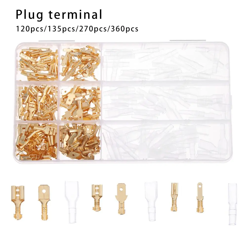 120/135/270/360PCS Electrical Kit Male Female Insulated Sheath Insert Spade Plug Spring Terminals Connector Wire Connectors