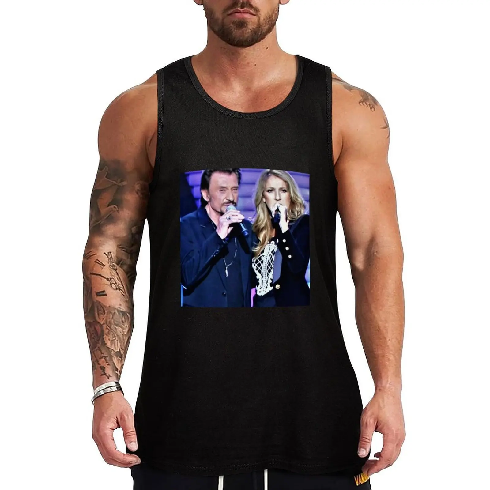

Johnny Hallyday et Céline dion classique Tank Top gym t shirt men Men's clothes Men's sleeveless gym t-shirts