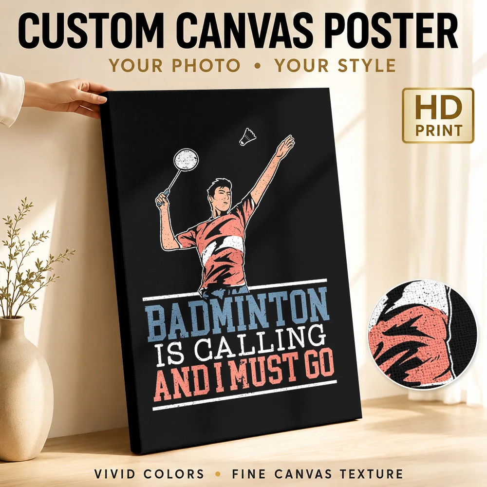 Badminton Is Calling Framed Canvas Print Poster Personalized Sports Portrait Wall Paintings Decoration for Game Room Man Cave