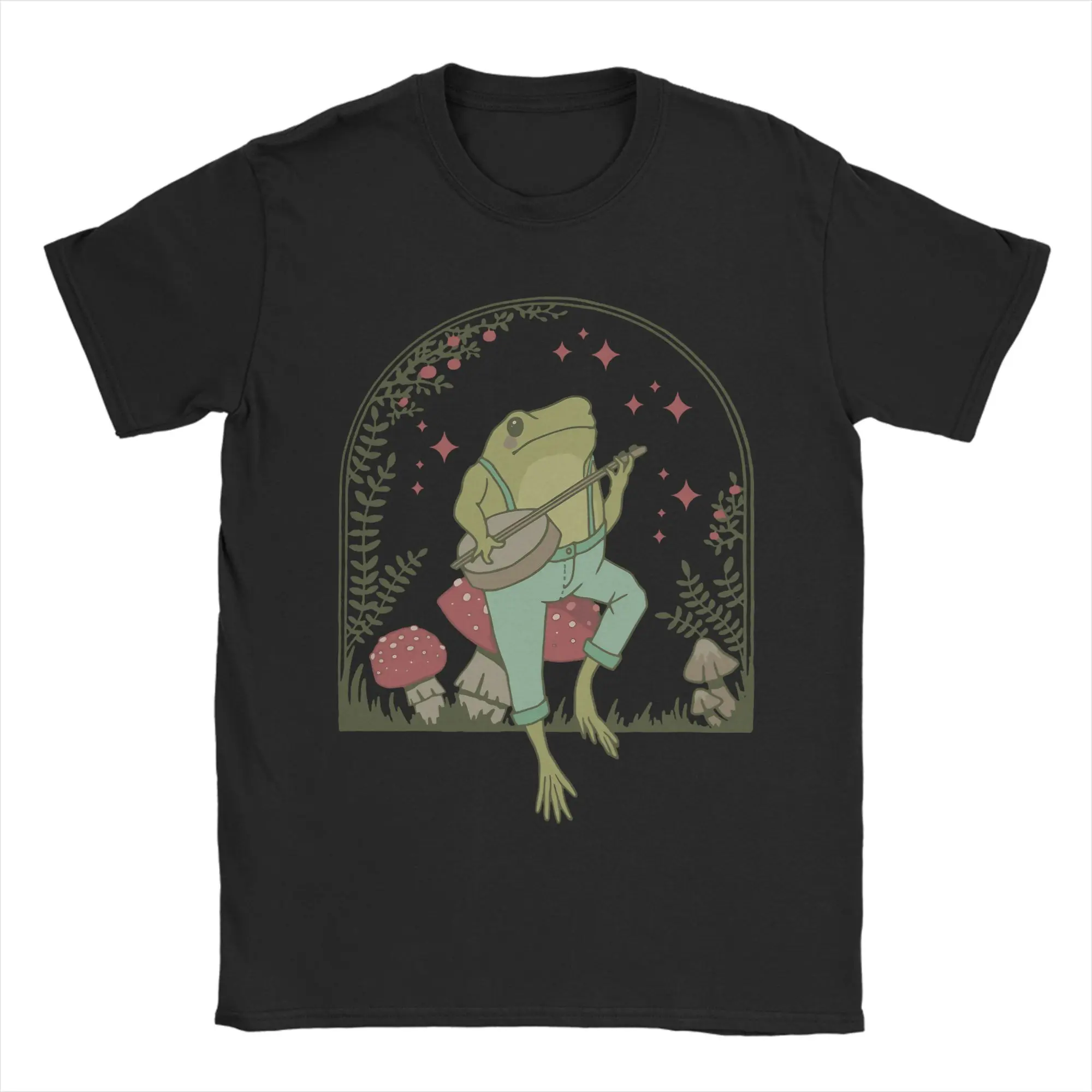 Cute Cottagecore Aesthetic Frog sitting on Toadstool T Shirts for Men 100% Cotton T-Shirt O Neck Tee Shirt Short Sleeve Clothes