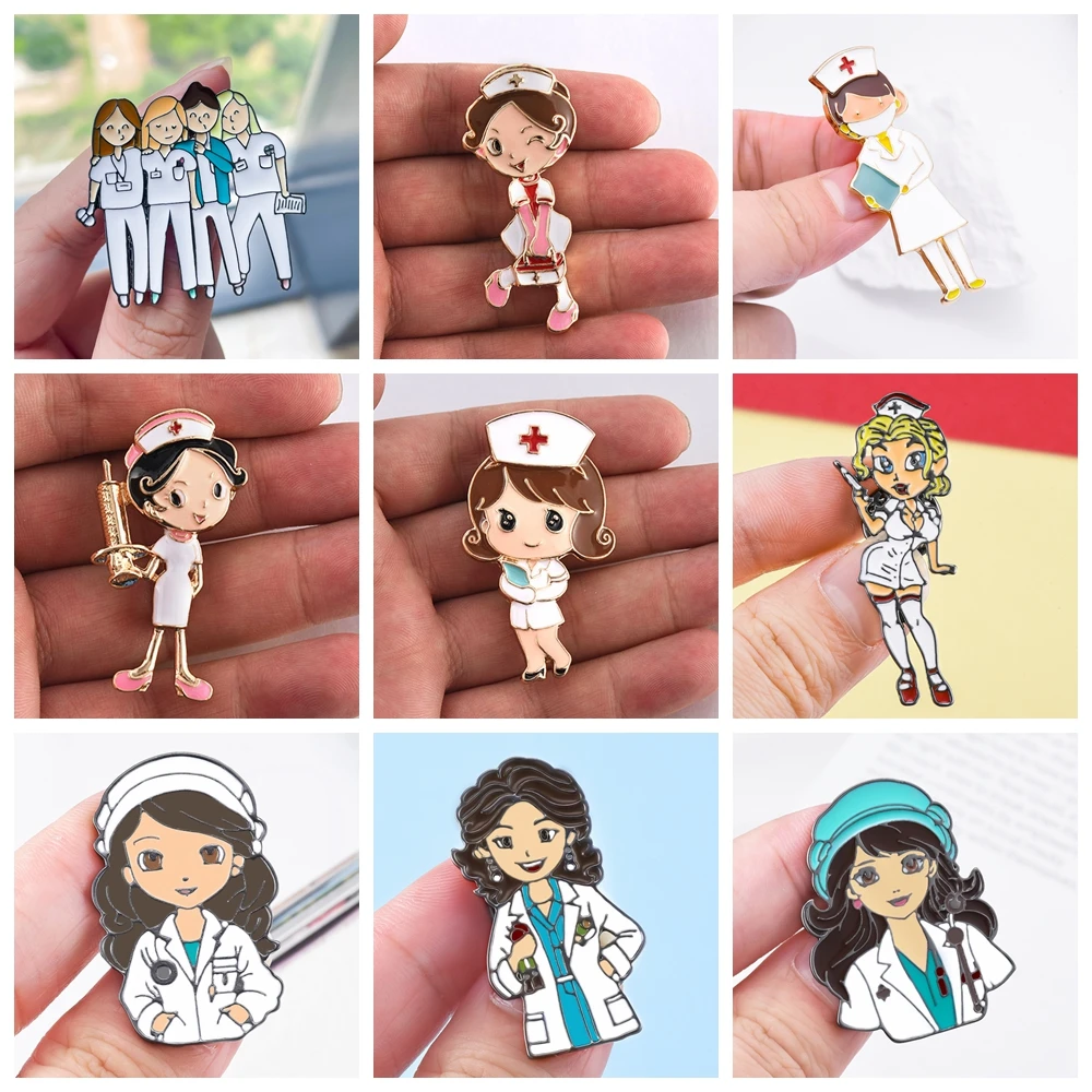 Hanreshe Lovely Cartoon Nurse Enamel Pins Many Medical Women Doctor Lapel Badge Brooches for Woman Girls Medicine Staff Gifts