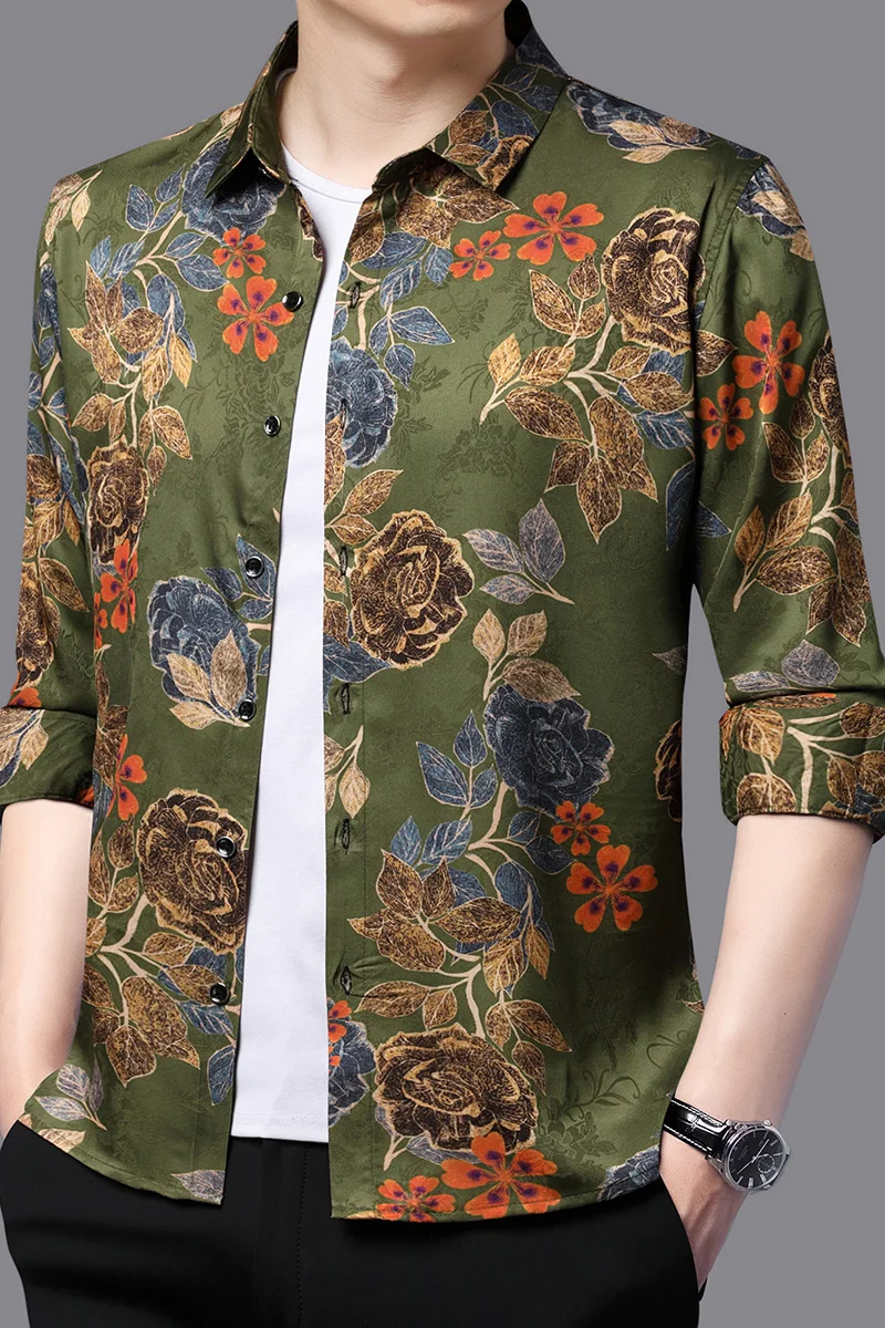 2024 New Man Floral 3D Print Men Shirt Long Sleeved Pocket Casual Quality Cotton Blend Soft Comfortable men's shirt