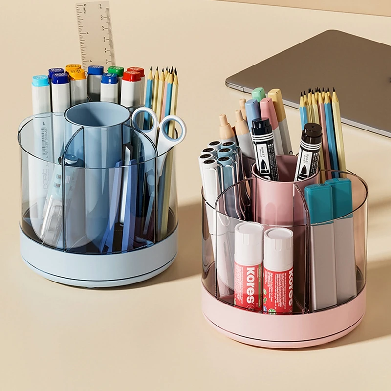 1PC Create Clear Pen Pencil Pot Holder Storage Desk Organizer Multifunction Swivel Containers Stationery Office Supplies