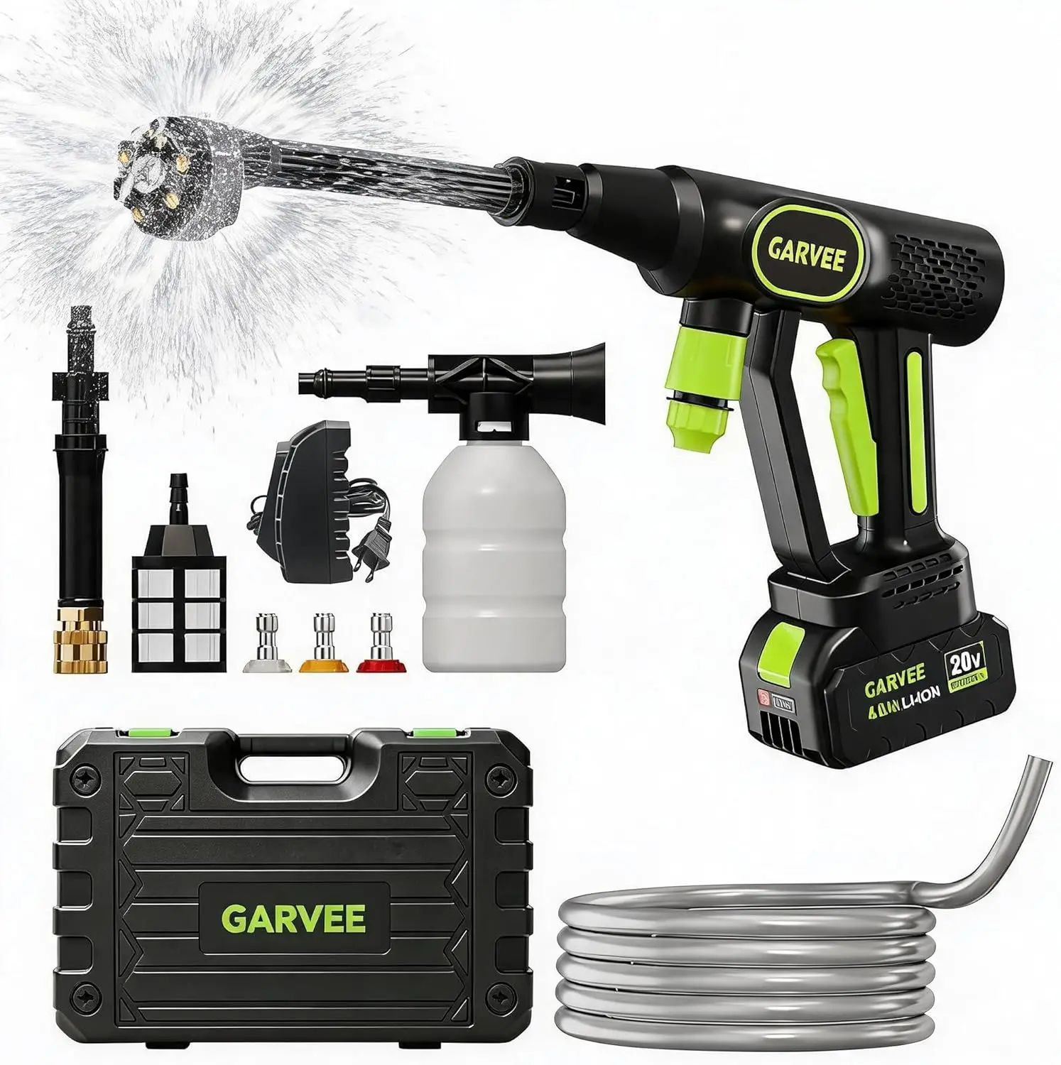 Cordless Pressure Washer, 320 PSI 20V Brushless Battery Powered Portable Handheld Washer, 6-in-1 Nozzle & Foam Cannon, 26ft Hose,Rechargeable Compact Power Washer for Car, Patio, Fence Wall Clean