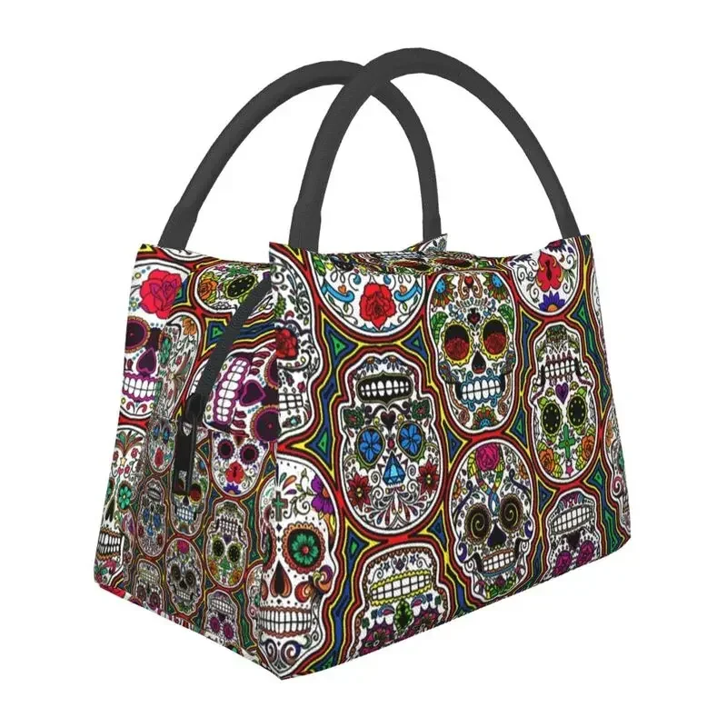 

Sugar Skulls Insulated Lunch Bag for Women Resuable Day Of The Dead Thermal Cooler Bento Box Office Picnic Travel