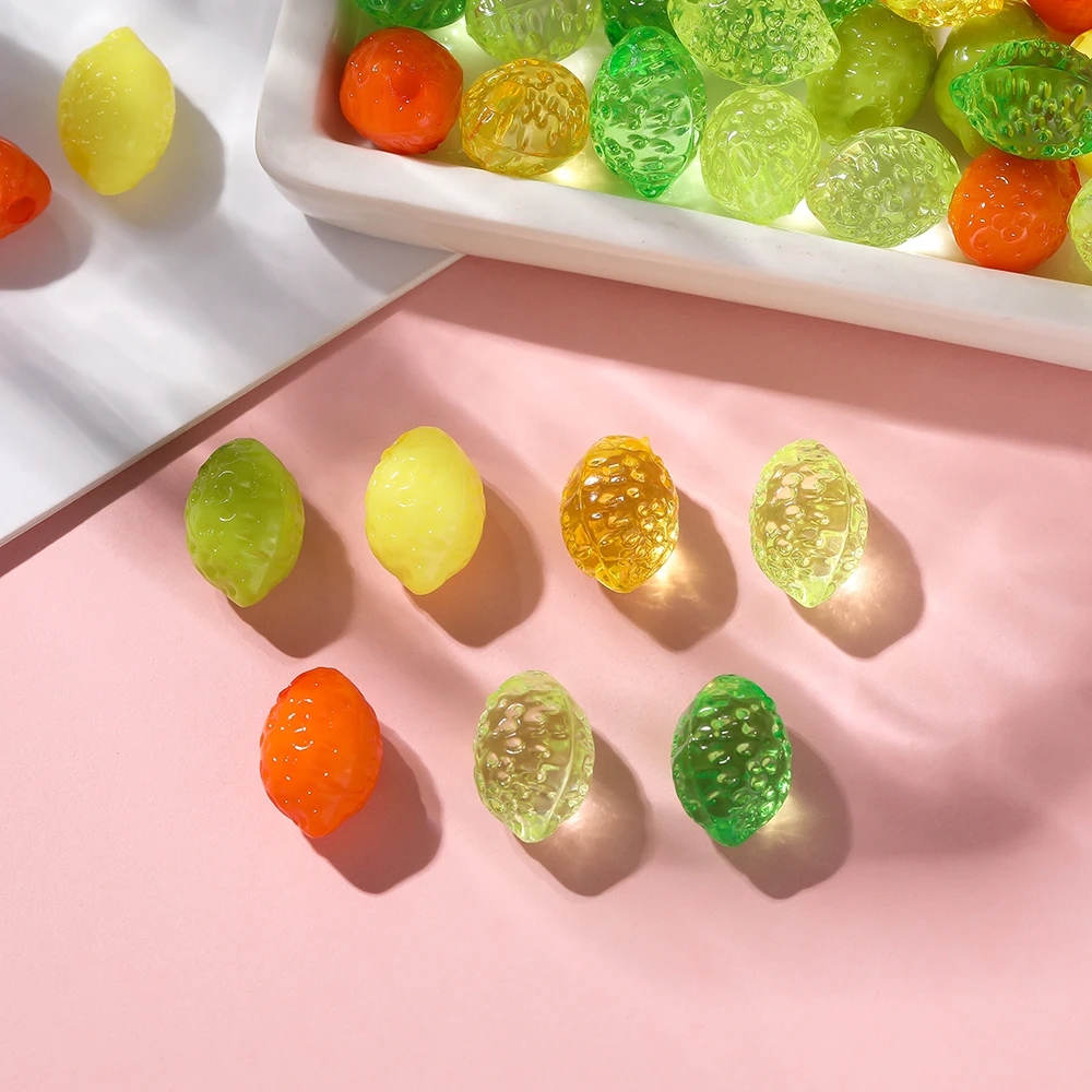 10 pçs acrílico estereoscópico limão solto espaçador contas para fazer jóias diy pulseira colar acessórios