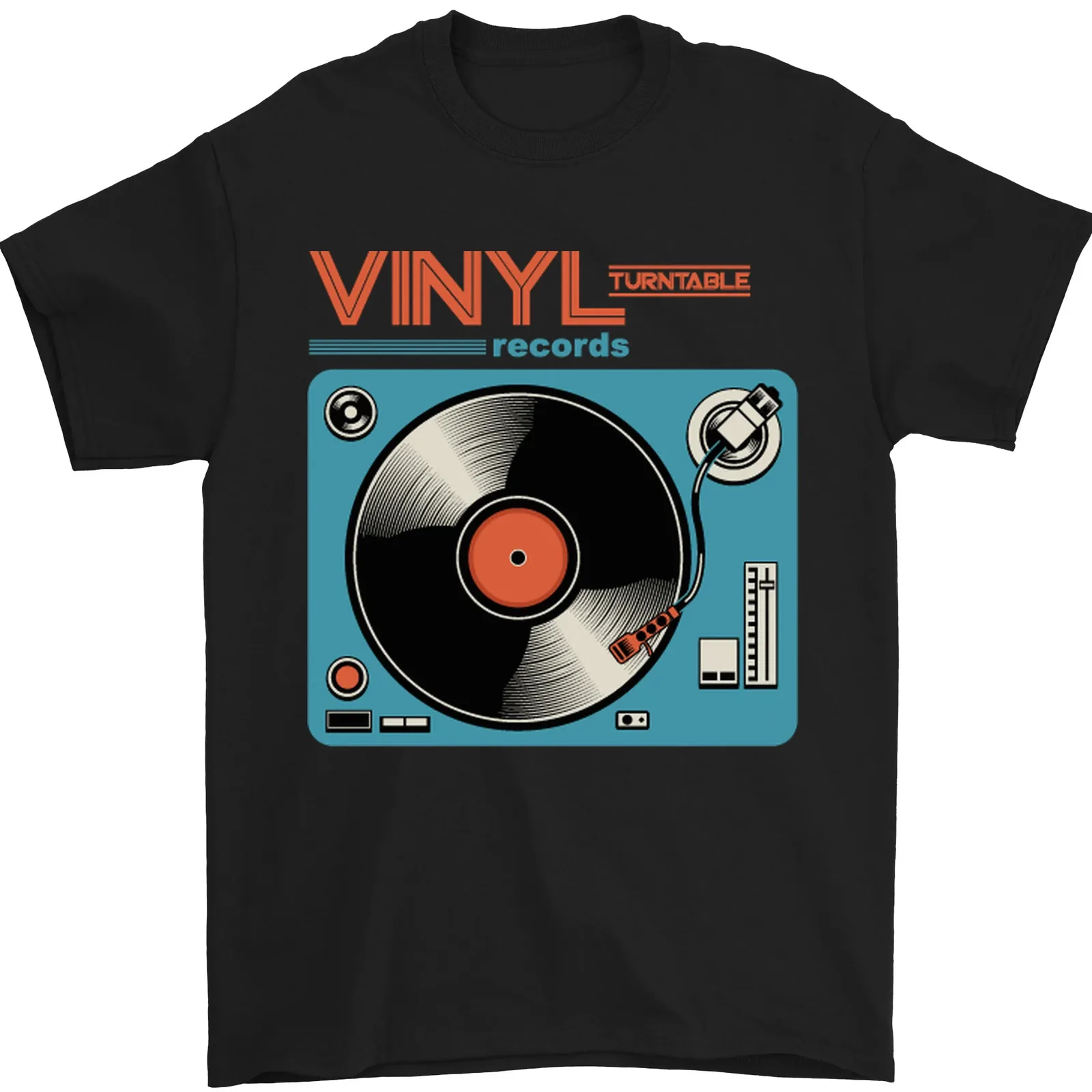 

DJ Music Retro Vinyl Records Turntable Men's T-Shirt, Cotton Tee