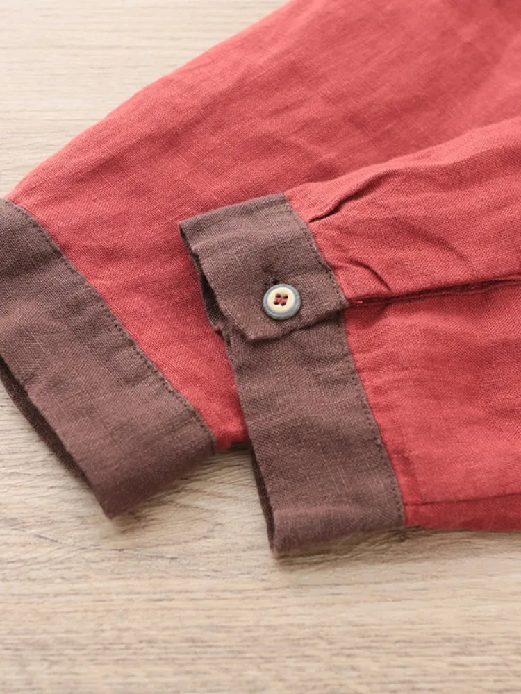 Lässiges, langärmliges Oberteil aus Baumwoll-Leinen für Damen, einfarbig, schlankmachend, mit Knopfdesign, normale Passform, einfarbig, Herbstkleidung