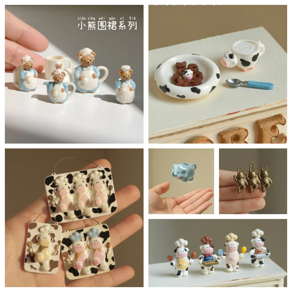 Miniature Bear Afternoon Tea Set Animal Shaped Hooks Toy Elephant/Rabbit Hooks Cream Bowls Kawaii Korean Dollhouse Mini Decor