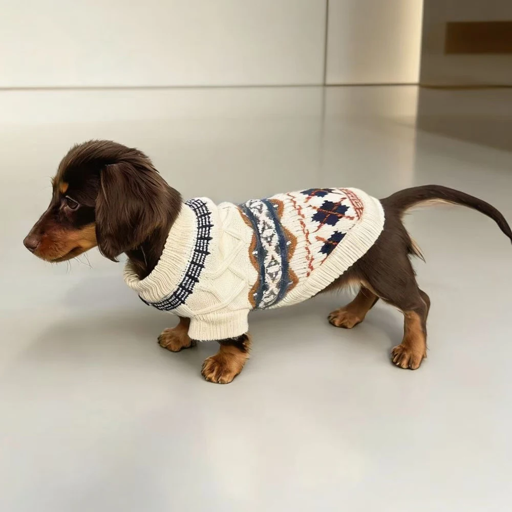 Suéter Fair Isle para Perros Pequeños y Medianos, Ropa Suave para Perros Salchicha, Disfraz Grueso y Cálido para Dachshund, Primavera, Otoño e Invierno