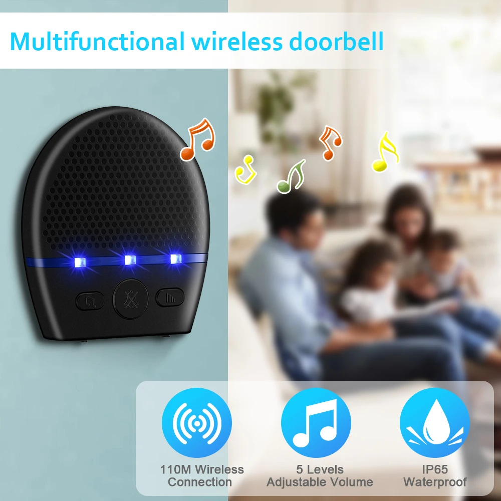 ใหม่ไร้สาย Doorbell กันน้ำ250เมตรไฟแฟลช LED Security Alarm House IP65กันน้ำและกันฝุ่นออกแบบ