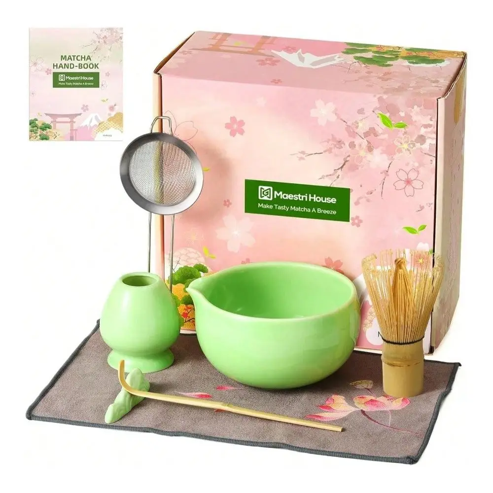 

Whisk Set, Pc Complete Matcha Kit With Spouted Ceramic Bowl, Whisk And Holder, Scoop, Spoon Rest Sifter, Tea Cloth U2013 Matcha